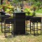 5-Piece Outdoor Bar Set with Storage Black PE Rattan Patio Furniture with Cushioned Stools & PS Slat Table for Garden